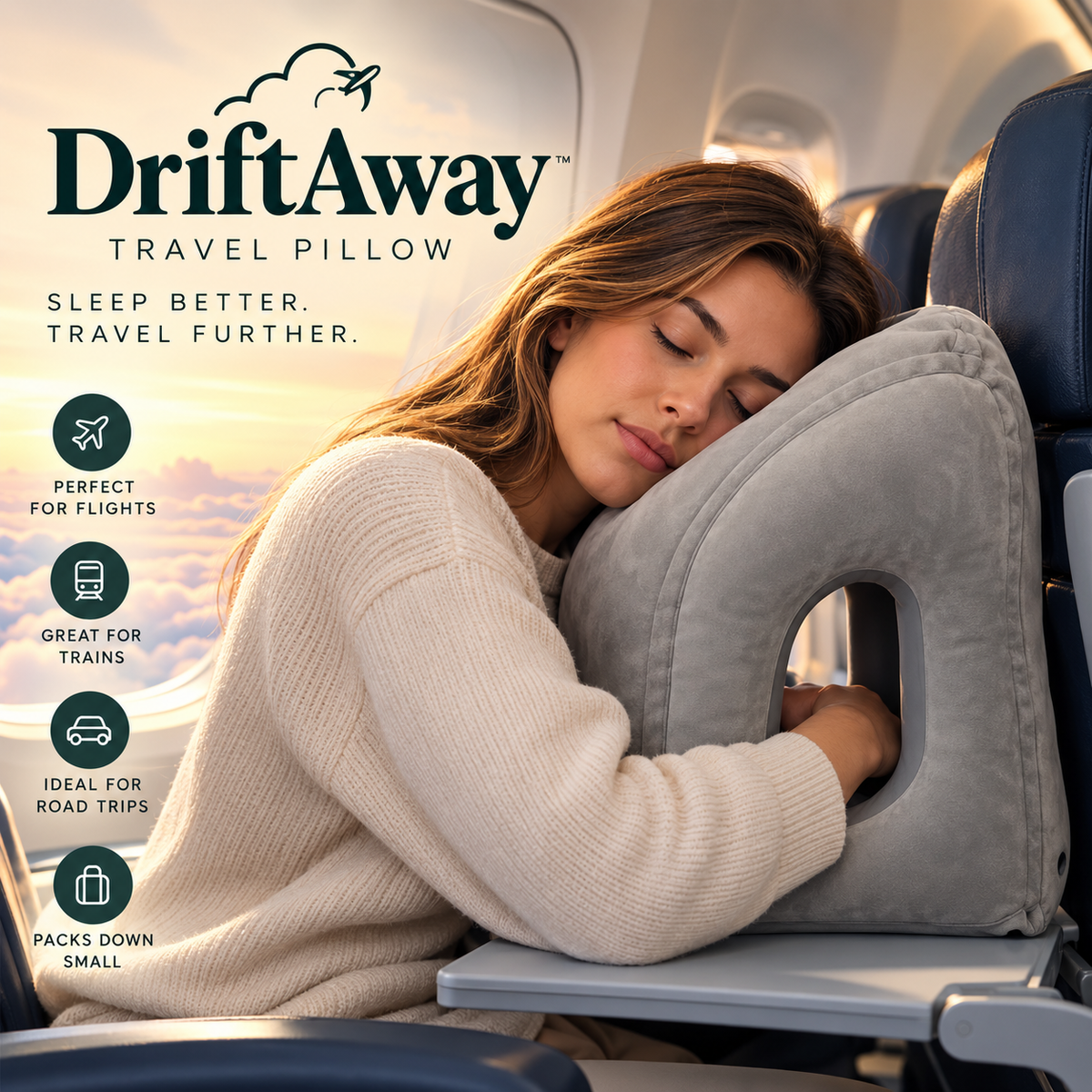 Travel pillow in use on an airplane